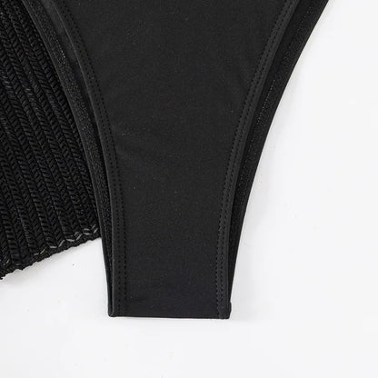 Dreiteiliger Damen-Bikini mit sexy Print und hoch tailliertem Design – ideal für Strand und Pool