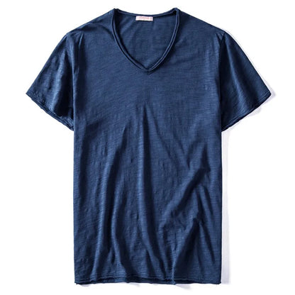 Herren-T-Shirt aus Baumwolle mit V-Ausschnitt, dunkelblau