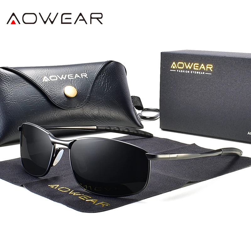 AOWEAR Retro Polarisierte Spiegel Sonnenbrille für Mann Frauen Vintage Sonnenbrille Herren UV400 Leichte Fahrbrille mit Etui