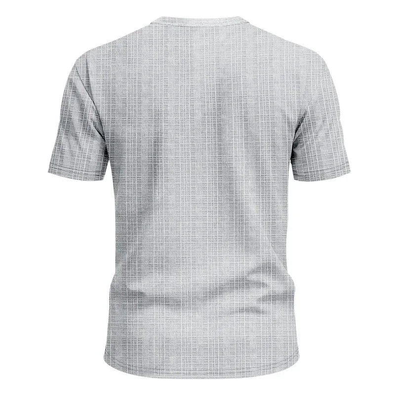 Herren-Casual-Poloshirt mit V-Ausschnitt, Brusttasche und Knopfleiste – vielseitiges, einfarbiges Business-T-Shirt