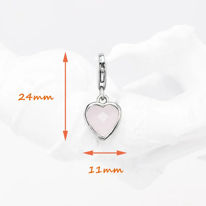 Herz-Charm aus 925 Sterling Silber mit rosa Stein, Maße ca. 24×11 mm
