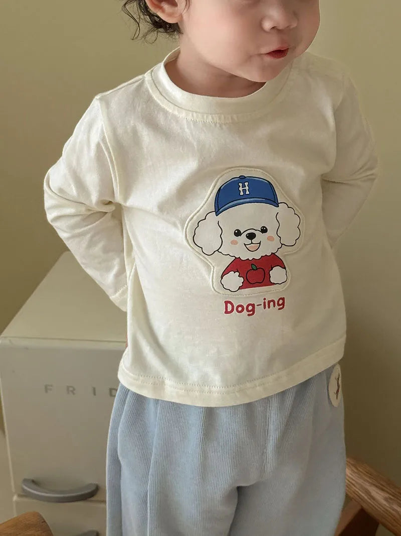 Mädchen T-Shirt im koreanischen Stil mit niedlichem Cartoon-Hundedesign