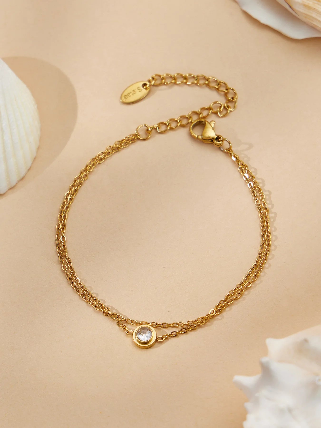 Damen-Armband Doppelkette mit Zirkonia-Solitär