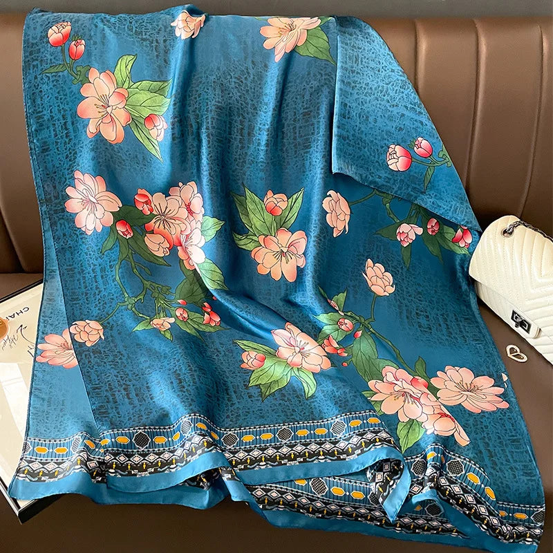 Damen Seidenschal groß Sommer Strand Hijab Turban Foulard Bandana Sonnenschutz
