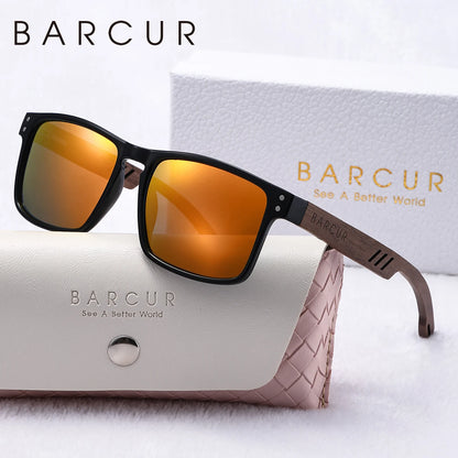 Damen-Sonnenbrille Holz Walnuss Doppelrund Nagel polarisiert UV400