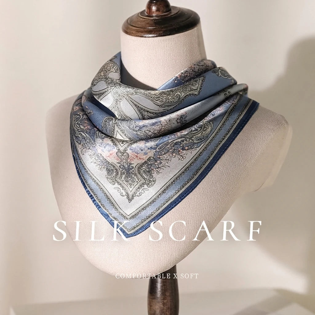 Damen Seidensatin Schal quadratisch Blumenprint Kopftuch Bandana Hijab B