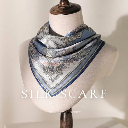 Damen Seidensatin Schal quadratisch Blumenprint Kopftuch Bandana Hijab B
