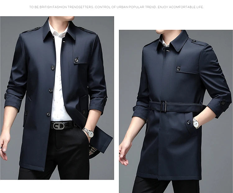 Langer Trenchcoat für Herren – Leichtmantel für Frühling & Herbst