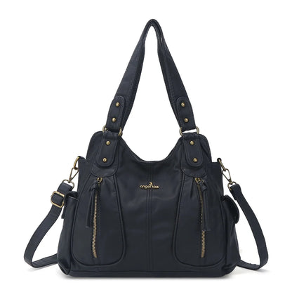 Damen-Handtasche aus PU-Leder Großes Crossbody-Design Vintage-Stil mit Reißverschluss Innenfach