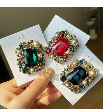 Brosche Perle Kristall Strass Quadrat Vintage Retro Luxus Damen