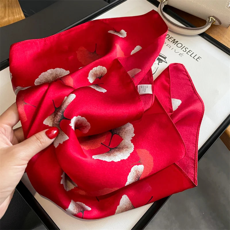 Damen Seidensatin Schal Tasche Kopf Bandana Halstuch bedruckt E