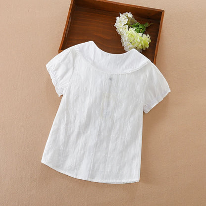 Mädchen Bluse Shirts Sommer Kurzarm Baumwolle Schöne Spitze Kausalen Weiß Tops Kinder Hohe Qualität Kleidung