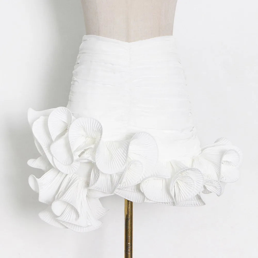 Schulterfreies ärmelloses Minikleid mit 3D-Blumen und Patchwork-Design für Damen – figurbetont und elegant