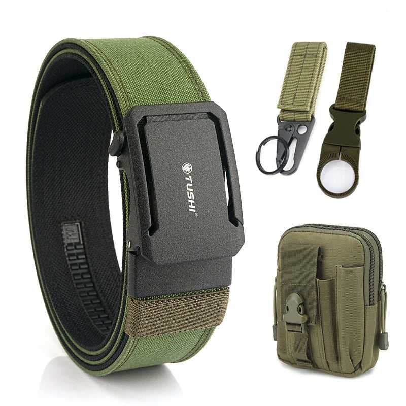 Herren-Taktischer Gürtel aus Nylon mit Automatischer Schnalle, 4,3 cm Breit, 120 cm Länge