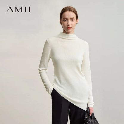 Damenpullover mit Halb-Rollkragen, asymmetrischem Schnitt, langarm, offwhite