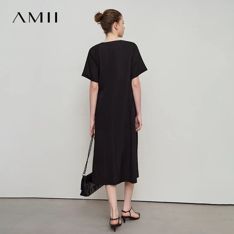 Elegantes Viskose Damenkleid Mit Lässigem Schnitt Und Flachen V Ausschnitt