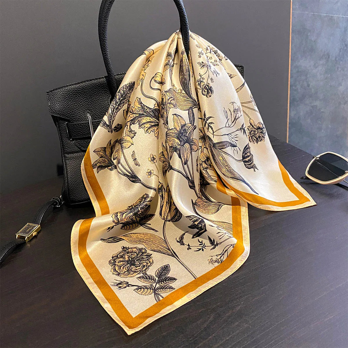 Damen Seidenschal 53cm quadratisch Blumenprint Luxus Hijab Bandana D