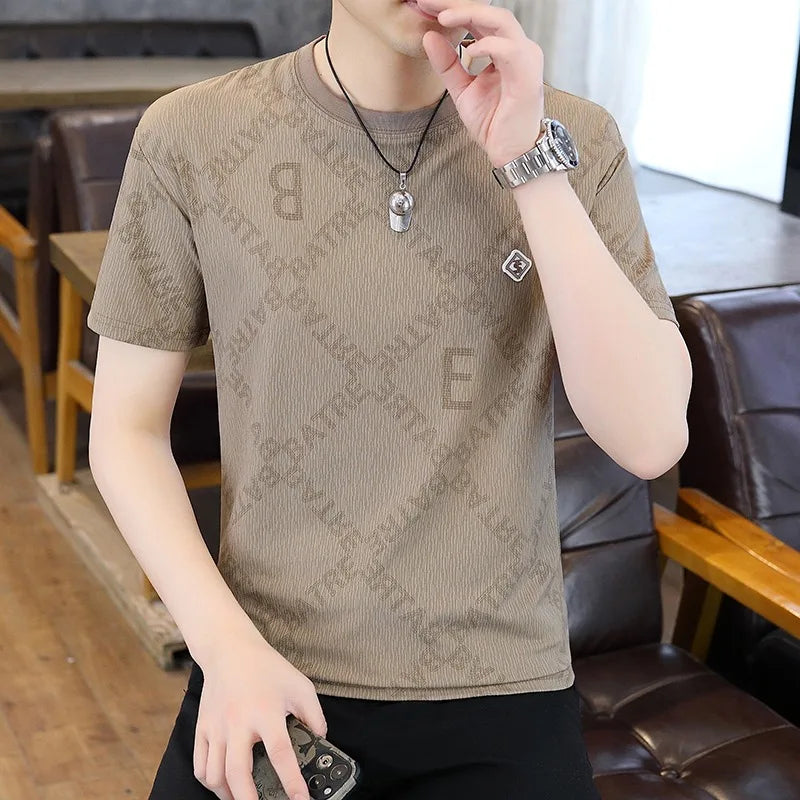 Herren T-Shirt mit Luxus Briefdruck und kurzem Ärmel im Business-Stil