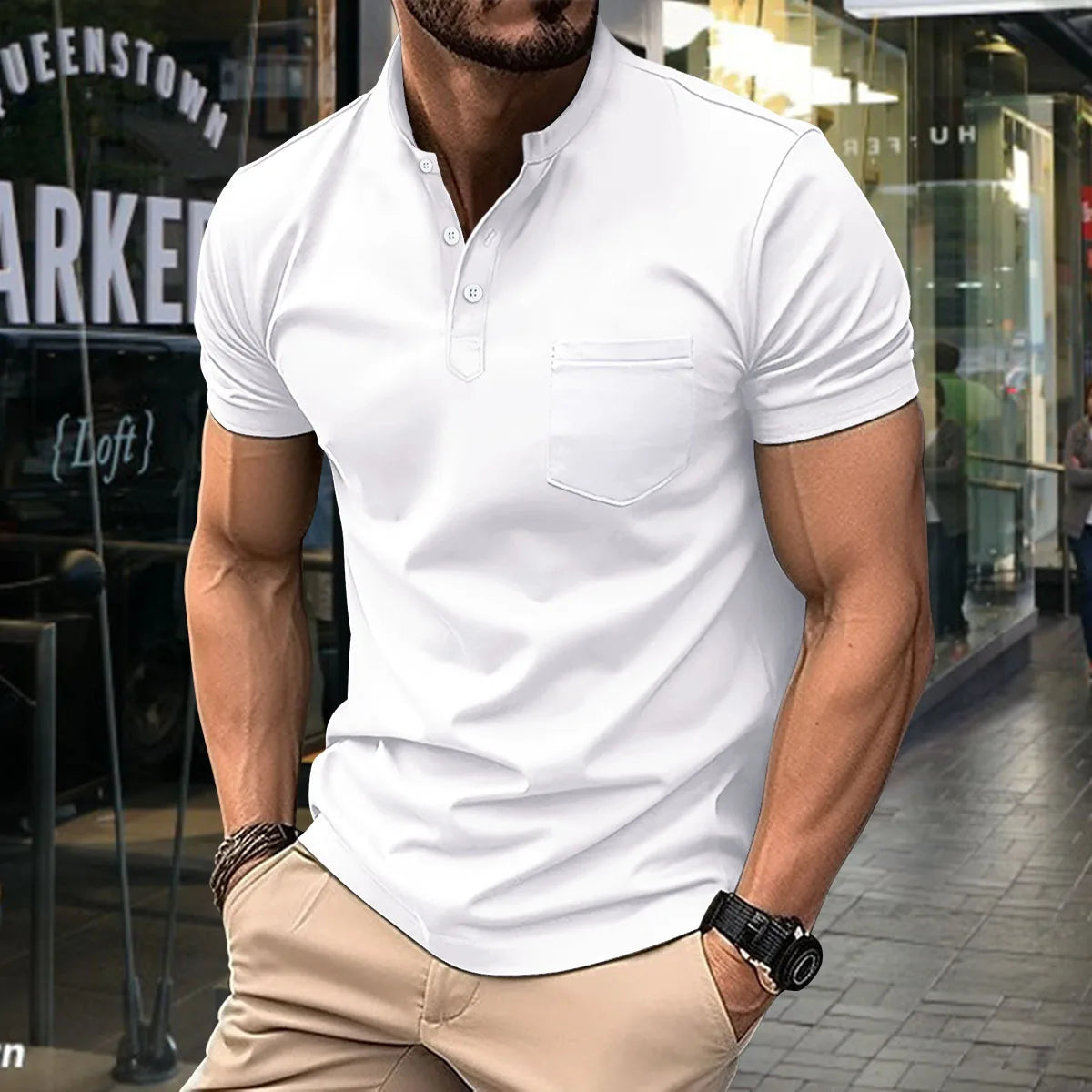 Herren-Polohemd mit doppeltem Stehkragen und kurzen Ärmeln – ideal für Sport im Herbst und Winter