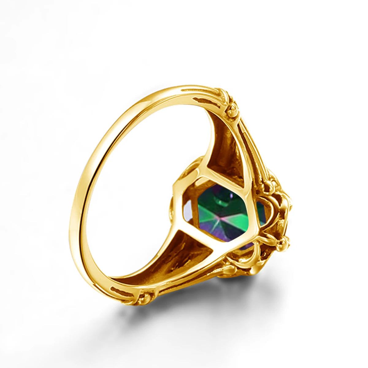 Damen-Ring aus Gelbgold mit ovalem Mystic Topas 8x10mm handgefertigt Schmuckgeschenk