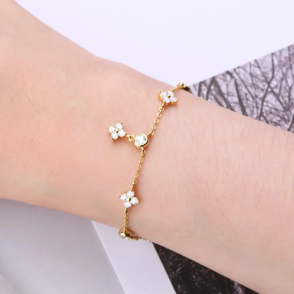 Damen-Armband Kleeblatt mit Moissanit verstellbar