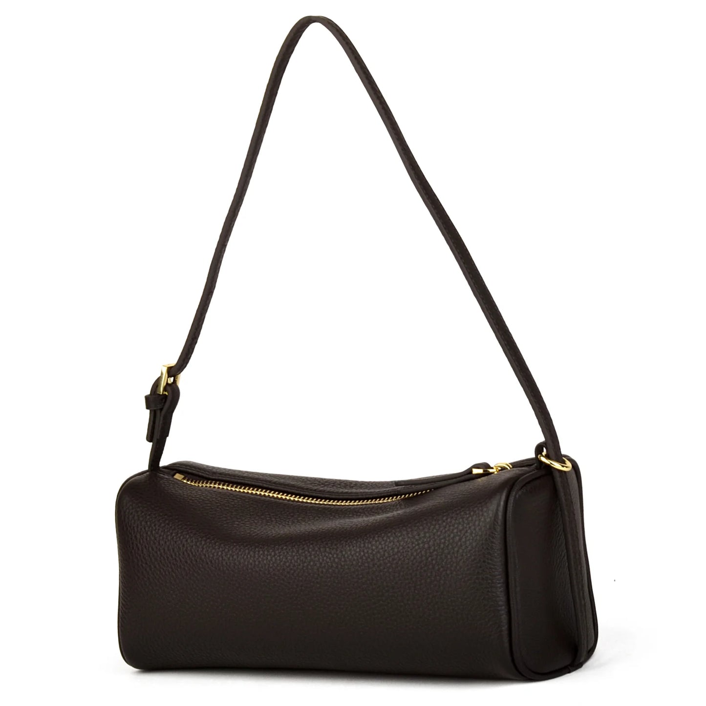 Damen-Handtasche Barrel-Form aus Kalbsleder - Naturfarbe, Gold-Hardware