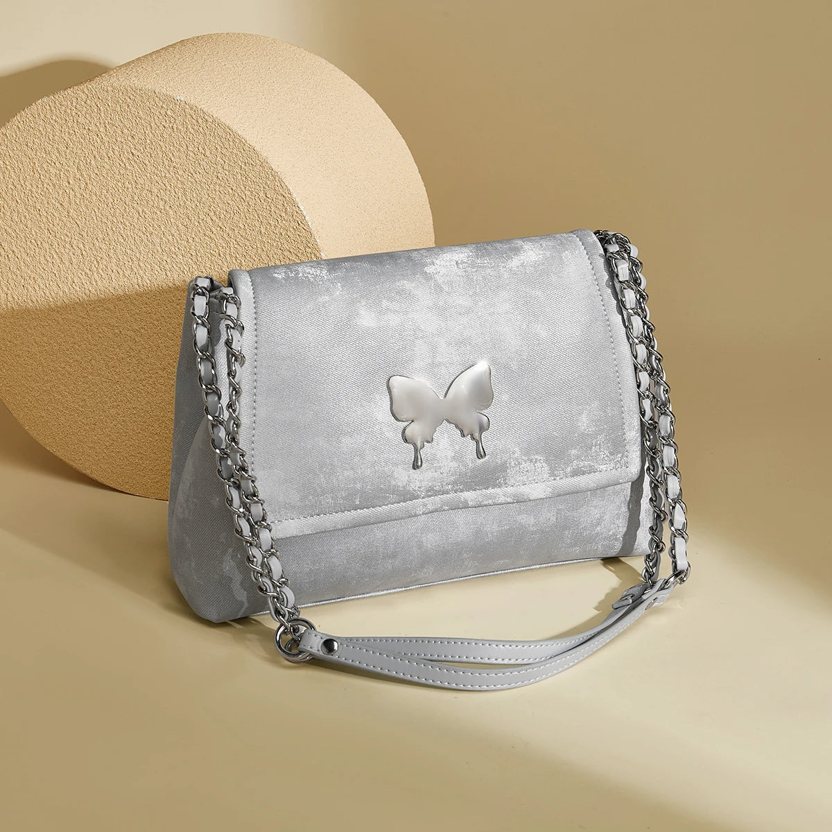 Elegante Damen Schultertasche aus PU-Leder mit Schmetterlings-Dekor