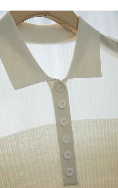 Damen Strickoberteil mit Revers und halber Knopfleiste für den Sommer