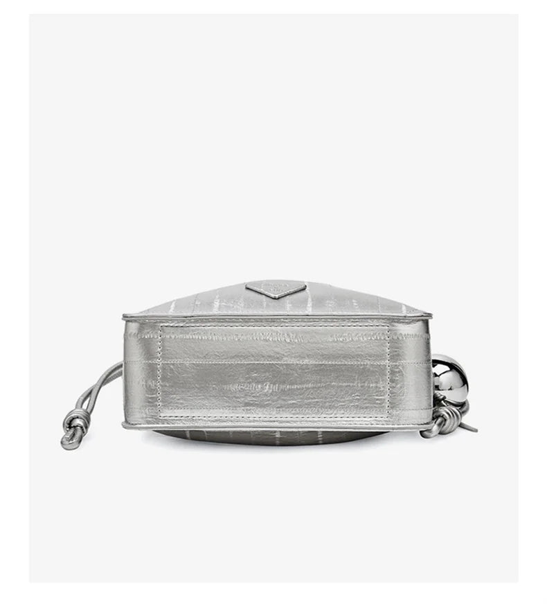 Damen Schultertasche aus Kunstleder und Spaltleder mit Kordelzug
