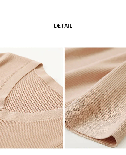 Damen V-Ausschnitt Pullover Viskose Halbarm Slim Büro Sommer