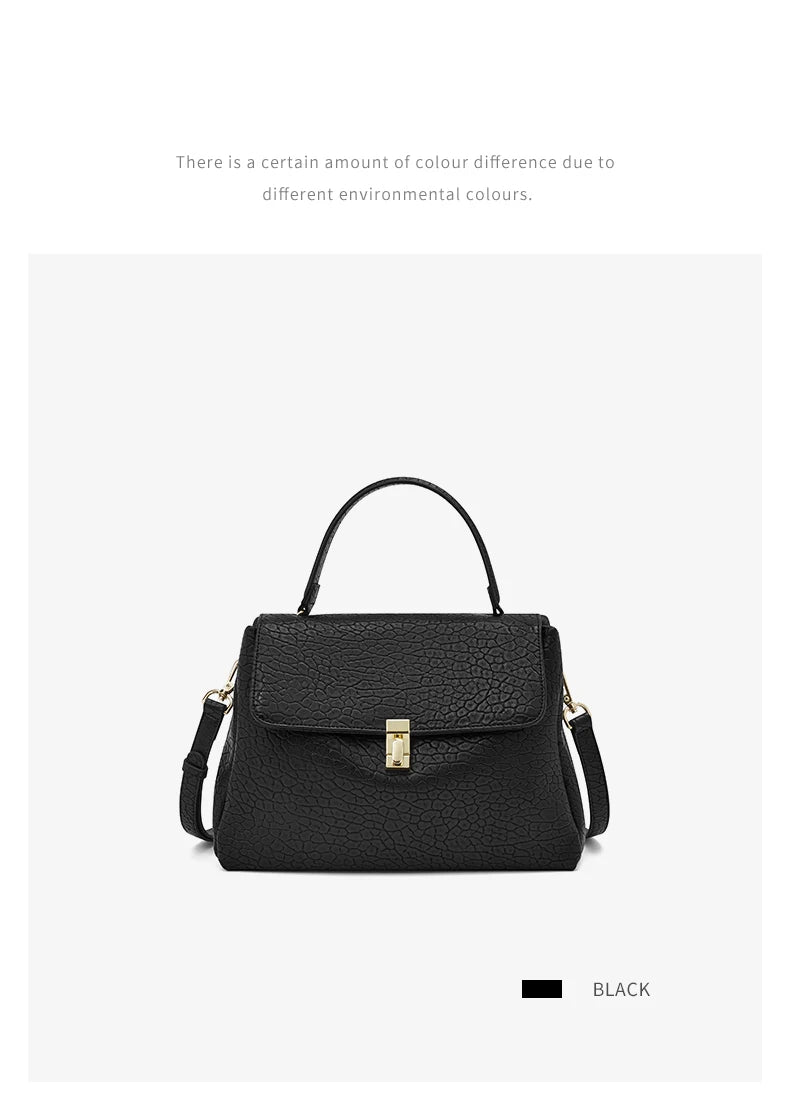 Damen-Tasche aus Splitleder mit Lychee-Muster und eleganter Klappverschluss für Alltag und Büro