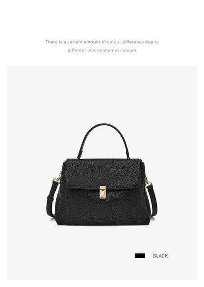 Damen-Tasche aus Splitleder mit Lychee-Muster und eleganter Klappverschluss für Alltag und Büro