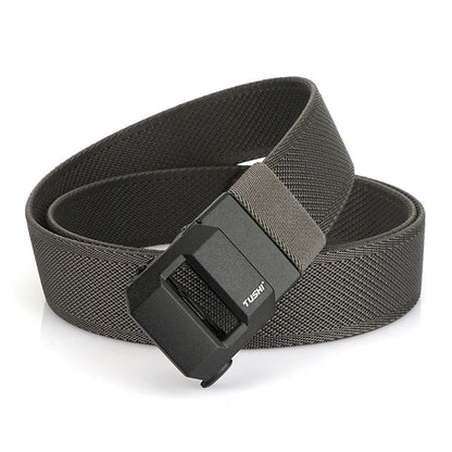 Unisex-Gürtel aus elastischem Nylon mit mattschwarzer Schnalle in 38 mm Breite und Tragekomfort