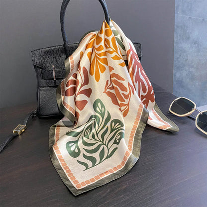 Damen Seidensatin Schal 53cm quadratisch Blumenprint Kopftuch Hijab Bandana K