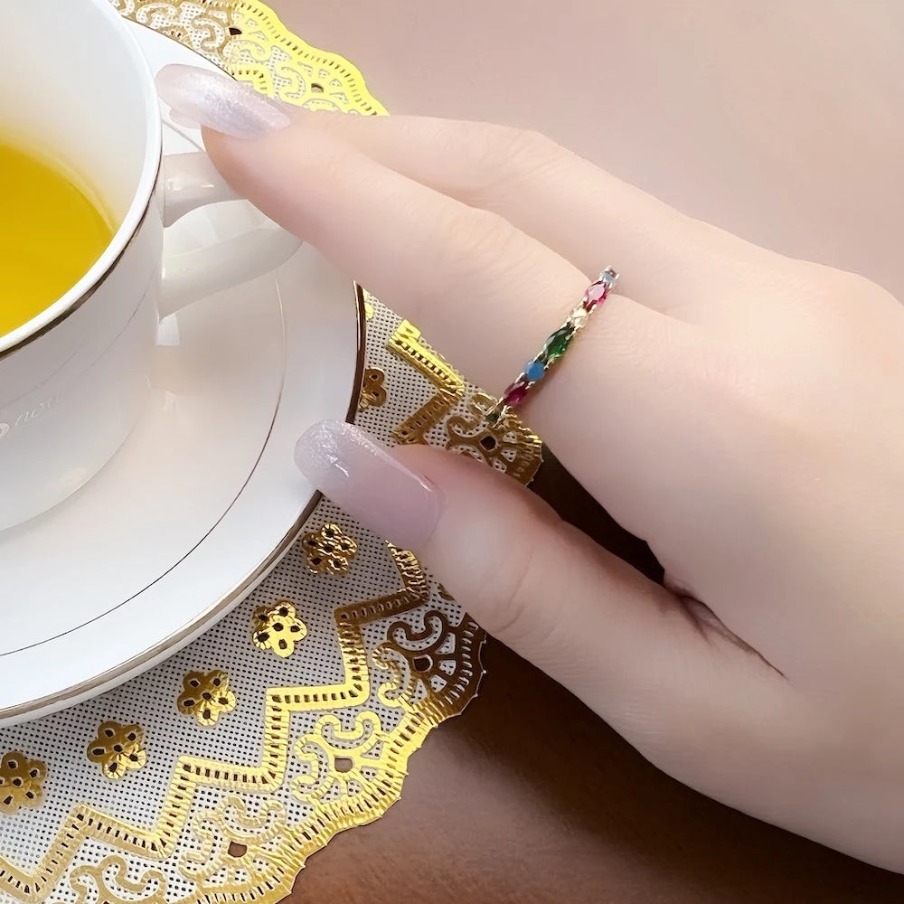 Damen-Ring bunte Steine golden glamourös aus Sterlingsilber