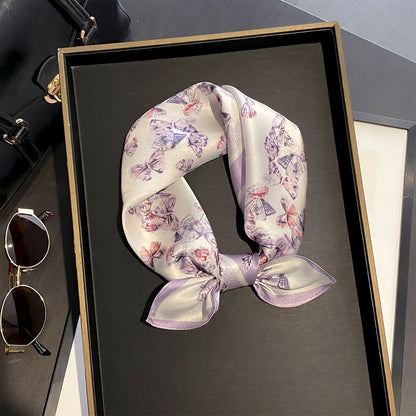Damen Seidenschal 53cm quadratisch Blumenprint Luxus Hijab Bandana B