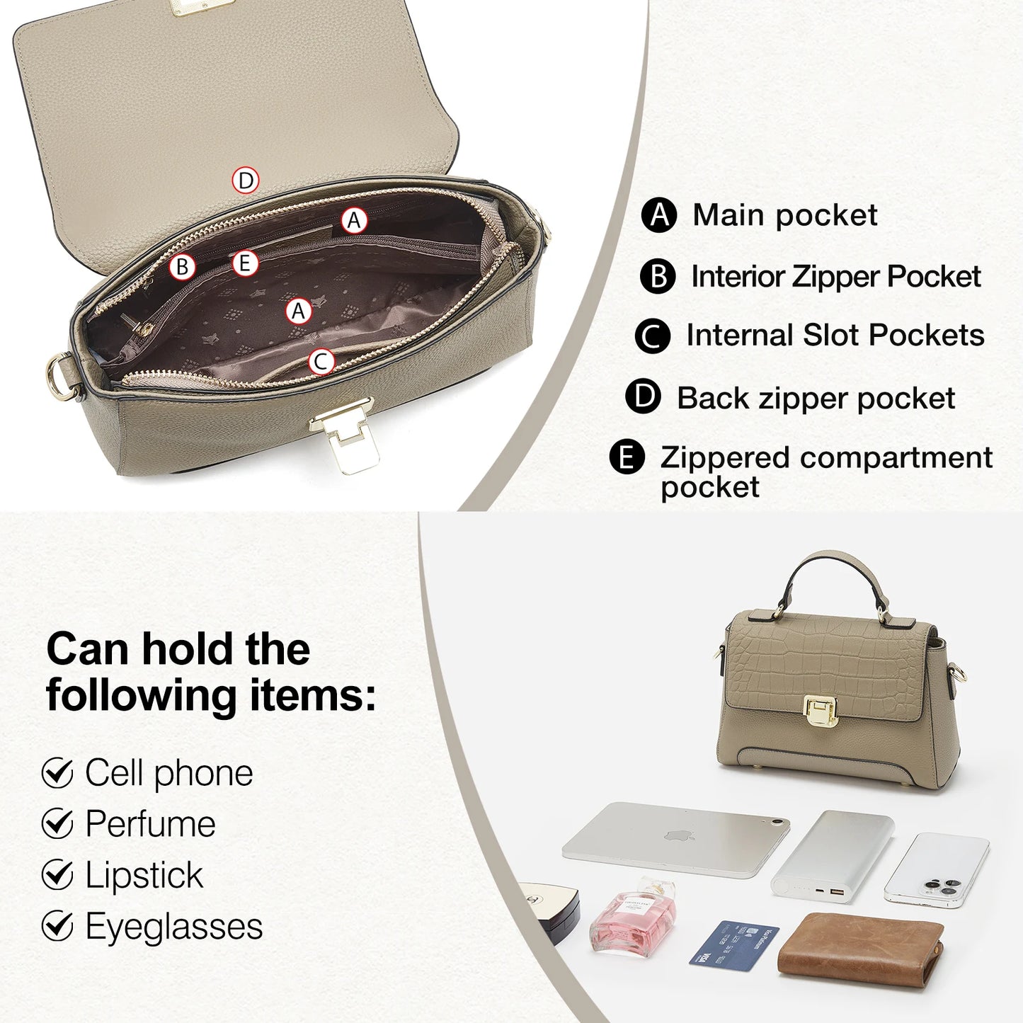 Damen Schultertasche aus Echtem Leder Simple Crossbody