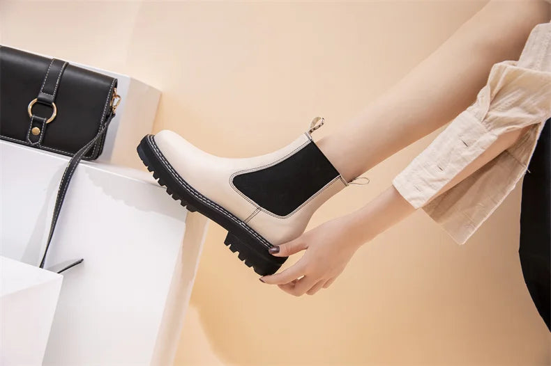 Women Winter Boots Sued Genuine Leather  New Fashion British Style Women Chelsea Boots Large Size 41　42　43 Female Ankle Boots