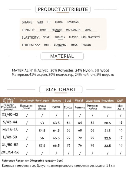 Material- und Größen-Tabelle für Damenpullover