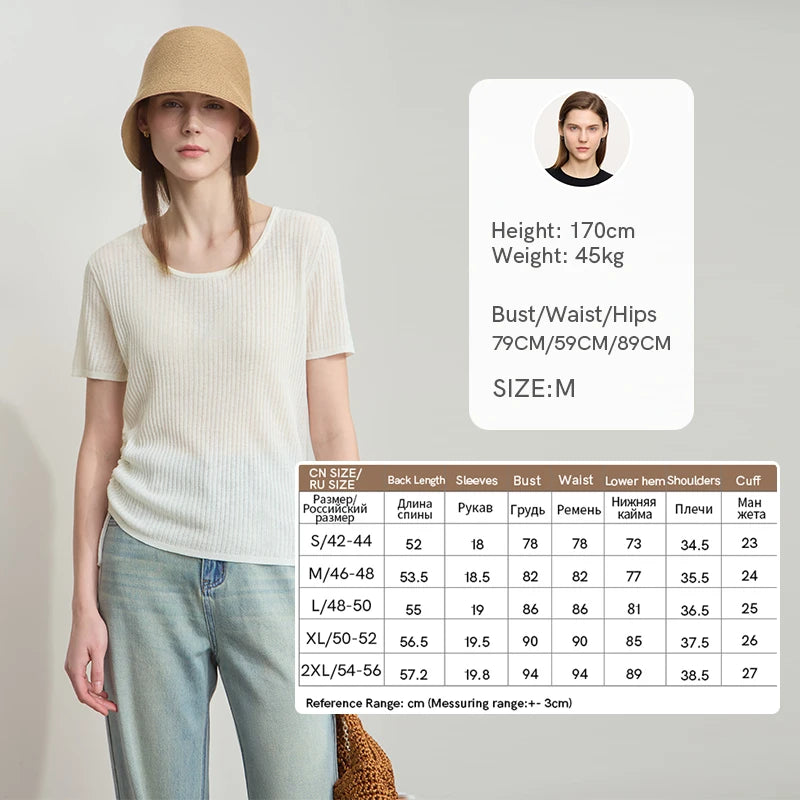 Damen-Short-Sleeve-Pullover mit Rundhalsausschnitt, beiger Feinstrick, seitlicher Kordelzug