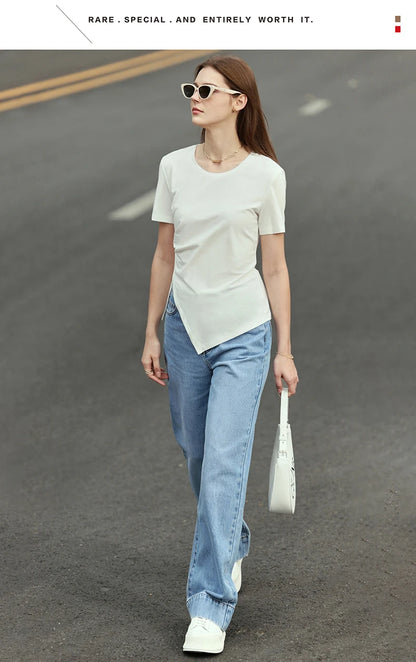 Damen T-Shirt mit asymmetrischem Design und kurzen Ärmeln für den Sommer