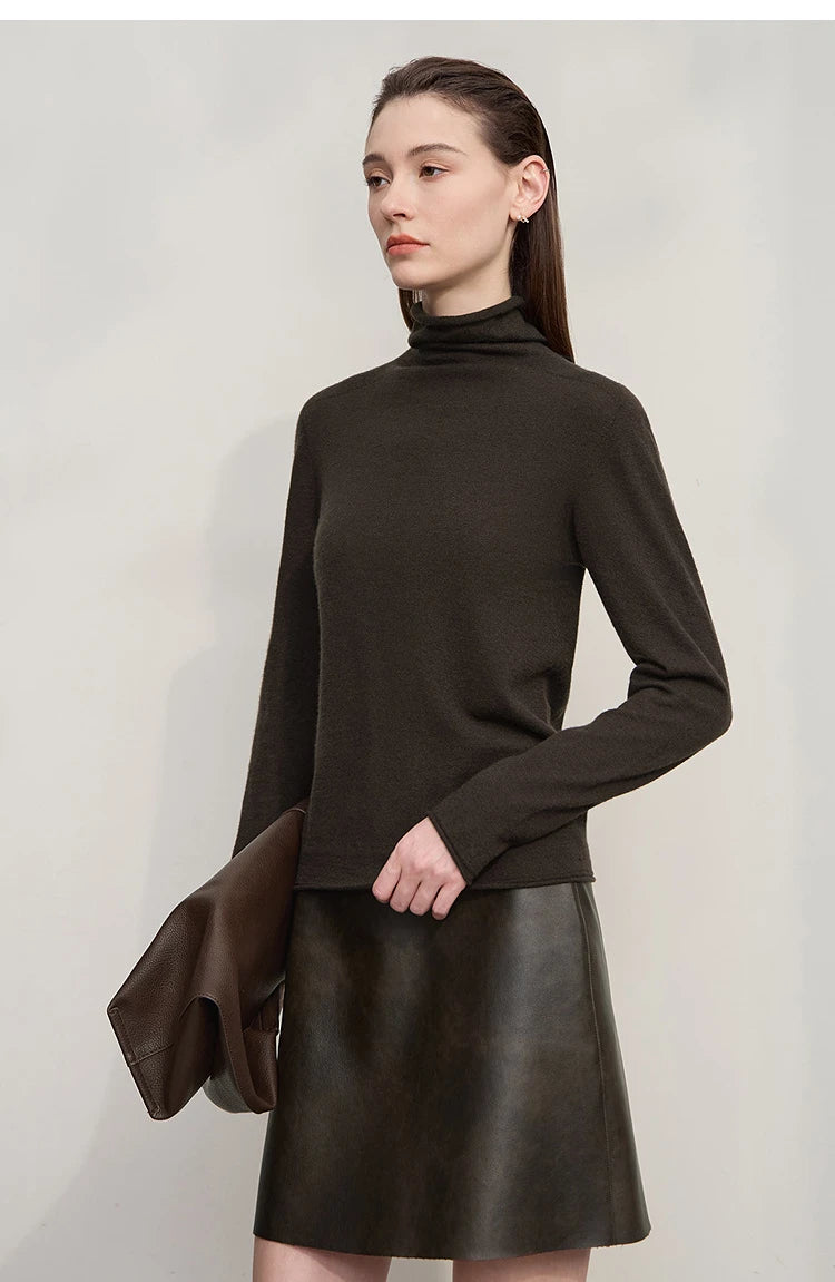 Damen-Rollkragenpullover 100 % Wolle gerade einfarbig Herbst-Winter