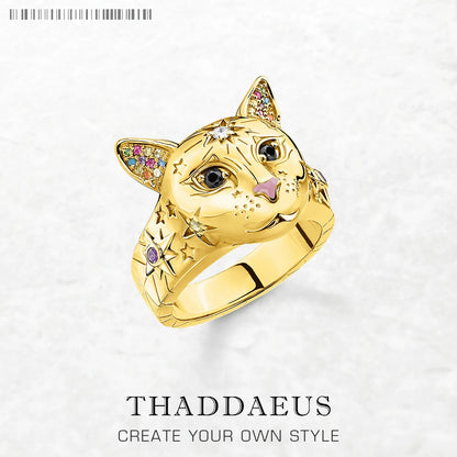 Damen-Ring Katze vergoldet Böhmen aus Sterlingsilber