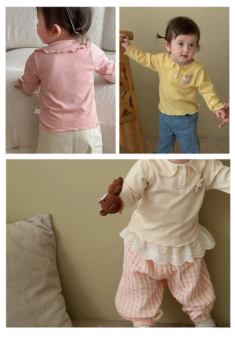 Mädchen Hemd mit süßem 3D Bunny und Kragen für Kinder von 9M bis 5T