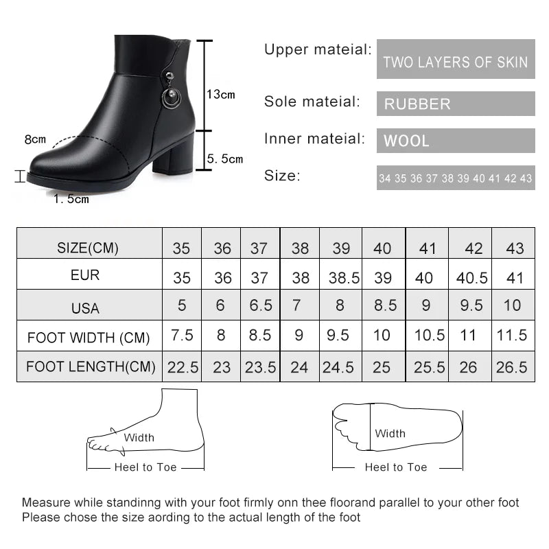 Damen-Winterstiefelette Größenübersicht mit Maßangaben und Stiefel-Skizze