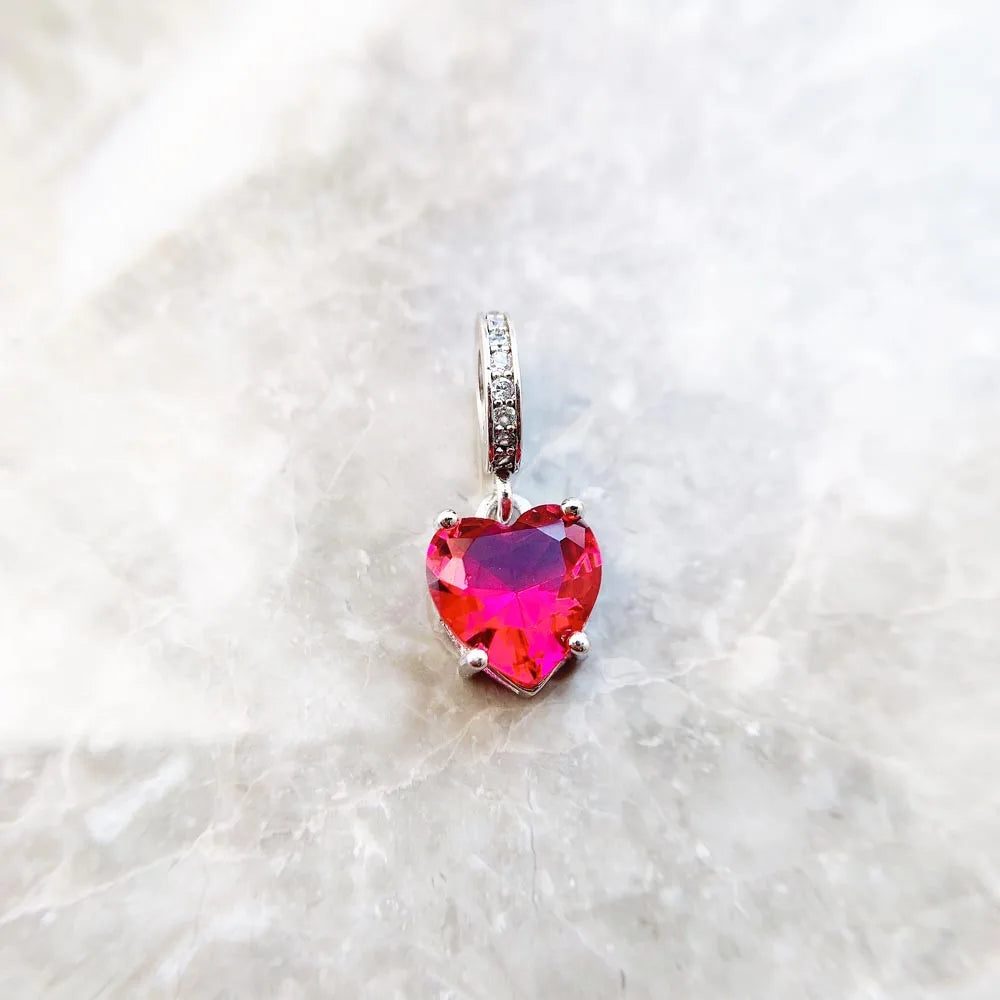 Damen-Charm-Anhänger Herz roter Stein romantisch Herbst aus Sterlingsilber