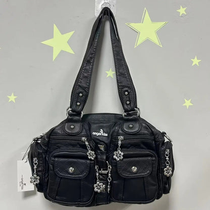 Damen-Handtasche Vintage PU-Leder mit Schultergurt und Obergriff Innenfach für Telefon und Geldbörse