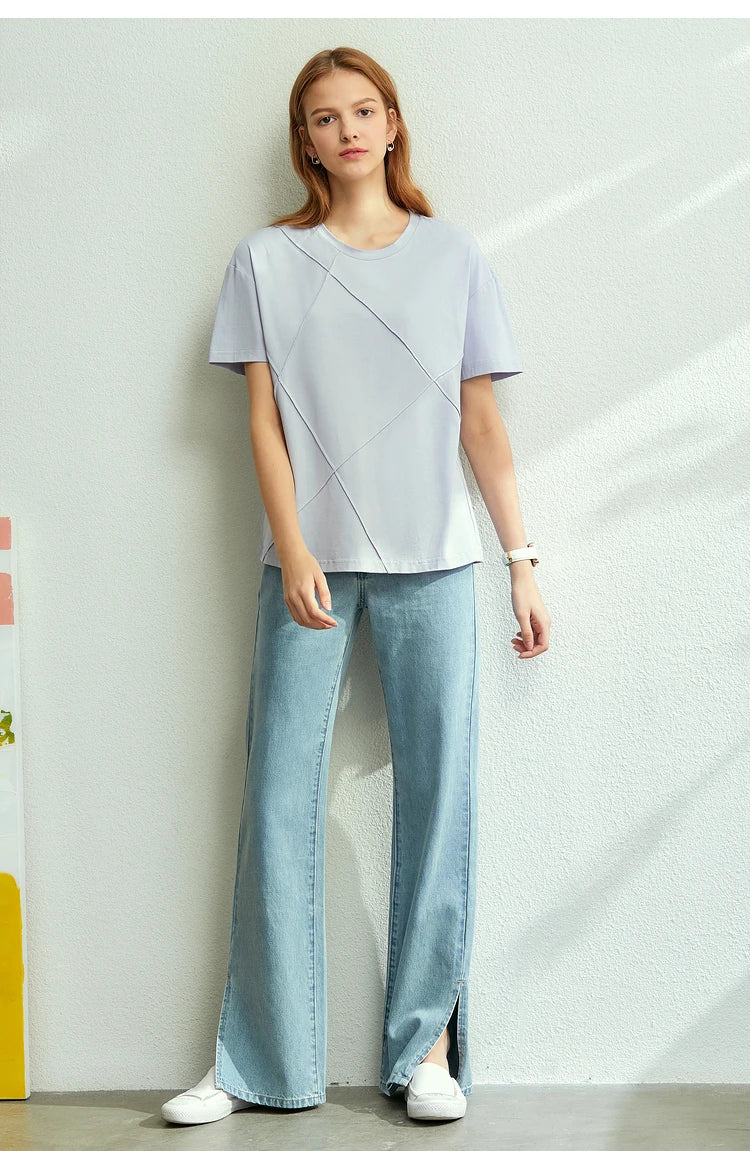 Damen T-Shirt im minimalistischen Sommerstil aus losem Stretch-Material