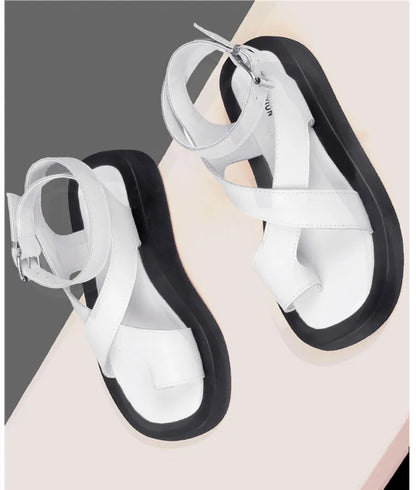AIYUQI Sandalen Frauen Echtes Leder 2025, Sommer Neue Clip Toe Sandalen Damen Römischen Frauen Schuhe Muffin Sandalen WHS MTO