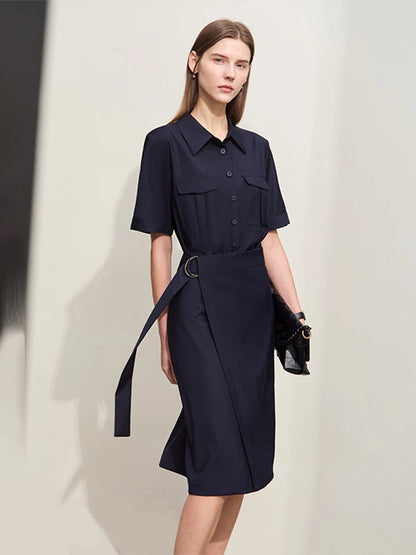 Elegantes Damen Kleid Im Safari Stil Mit Reverskragen